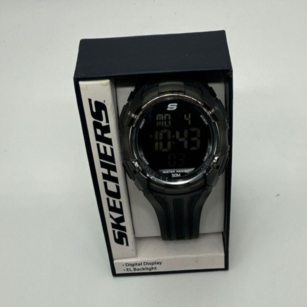 Skechers Digital Wristwatch Black Rubber Band EL Backlight 50M